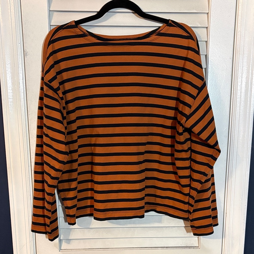 Everlane Women's Long Sleeve Top - Black and Rust Stripes